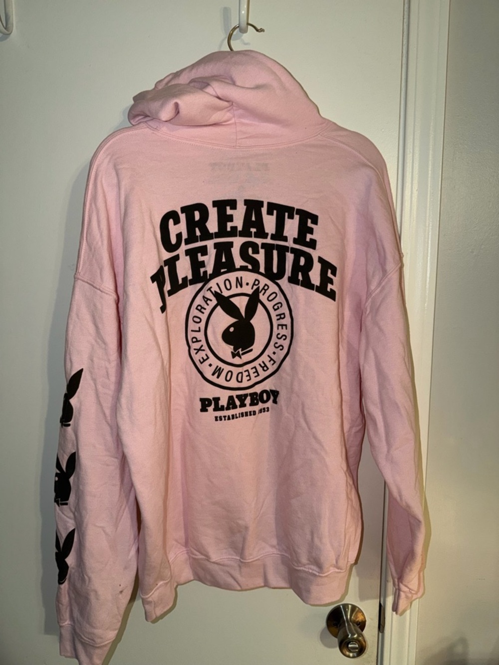 PLAYBOY Pink Hoodie with Bold Black Graphic